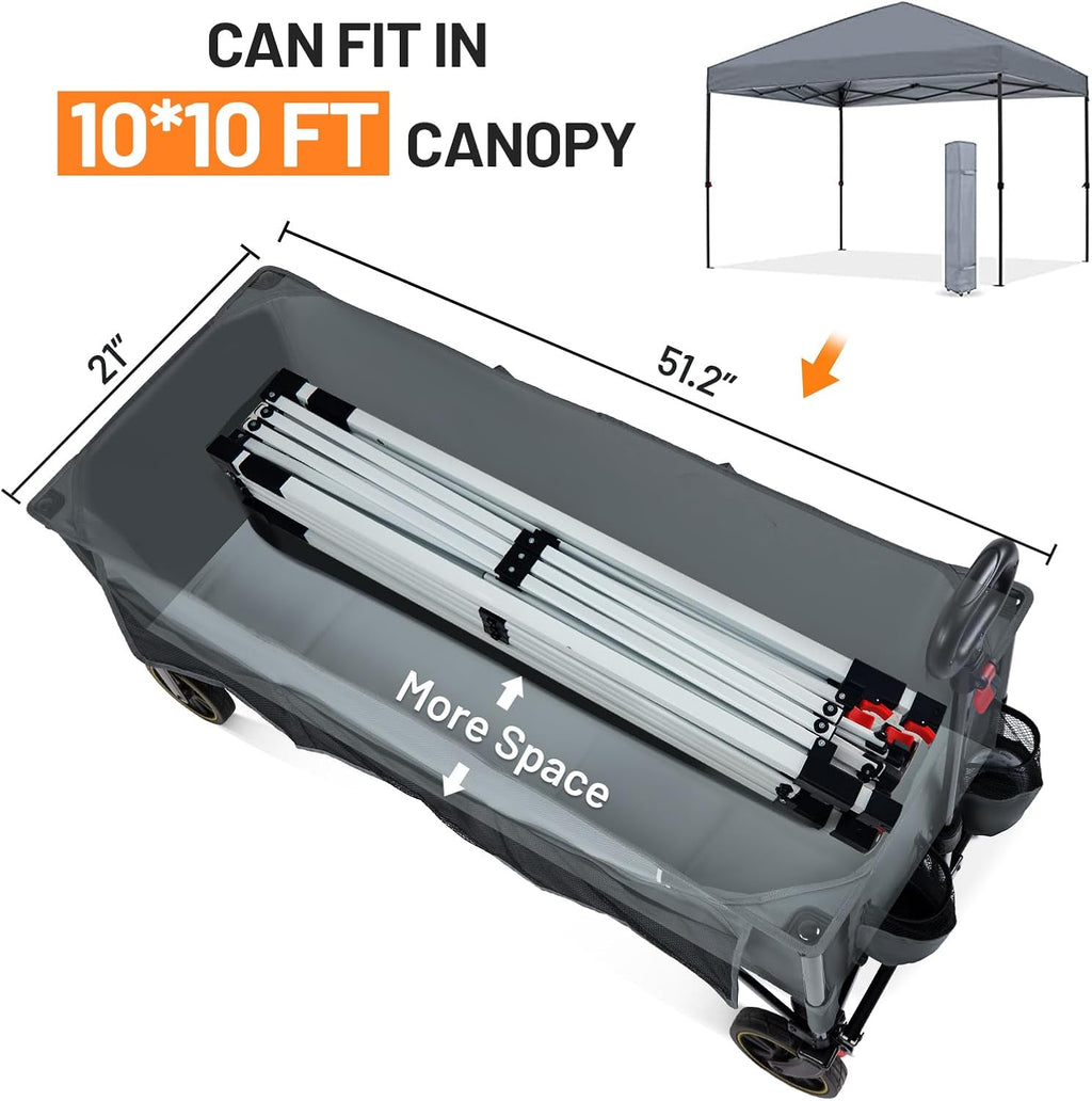 Timber Ridge 51.2'' Extended Collapsible Wagon Cart, 500LBS Heavy Duty Foldable Utility Wagon with Adjustable Handle, 400L Capacity Portable Cart with Cargo Net for Camping Sports Shopping-Grey