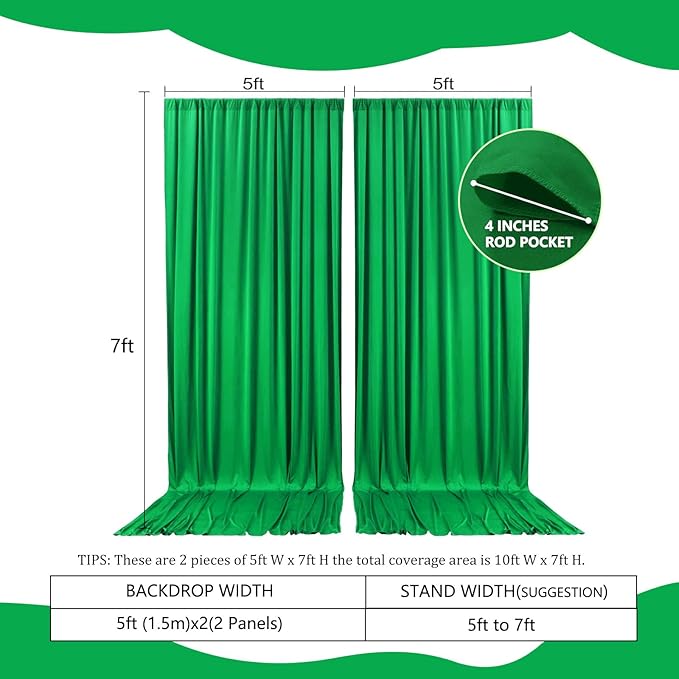 2 Panels Grass Green Backdrop Curtain, 10 x 7 Feet Background Curtains for Parties, Weddings, Baby Showers, Bachelorette Halloween, Christmas Birthday Party Photoshoot Backdrop Curtains Decorations
