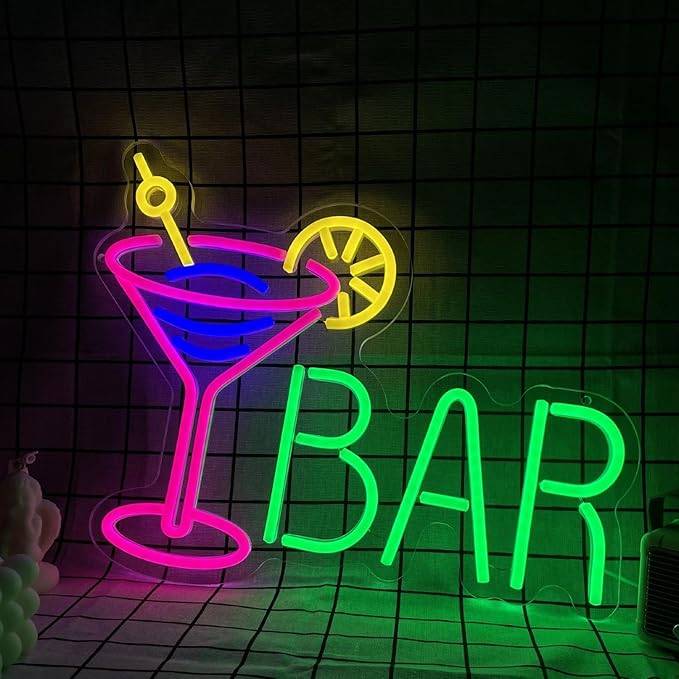 Neon Bar Sign USB-Powered Pink Bar Wall Decor for Home Bar, Man Cave Multi-Scene LED Lighting Neon Light
