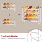 Tajsoon Expandable Shoe Rack for Closet 2 Tier, 28“-41“ Adjustable & Stackable Shoe Shelf Storage, Metal Shoe Rack Organizer for Front Door Entrance, Closet, Garage, Entryway, White
