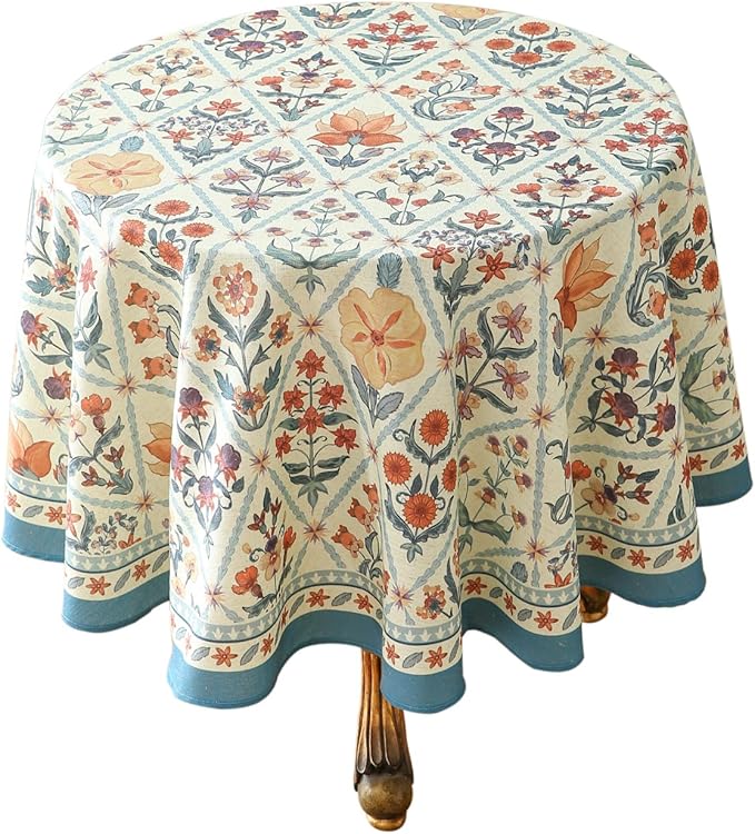 ISAENNE Designer Linen Elegant Small Round Tablecloth,Colorful Floral Bohemian Table Cloth,Wrinkle Resistant Decor Tablecloths for Dining Thanksgiving Kitchen Christmas,Diameter 55"-Floralsea A