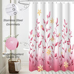 Eucalyptus Shower Curtain, Ombre Floral Leaves Plant Washable Fabric Bath Decor with 12 Hooks 72x72 inches, Pink
