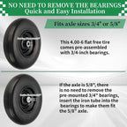 RRQ 4.00-6 Flat Free Tire and Wheel, 13" Solid Wheelbarrow Tire with 1.75" Centered Hub and 3/4" Bearings(Come with 5/8" ID Iron Tube Adapter), for Garden Cart, Trolley, Wheelbarrow Wheel Replacement
