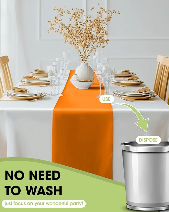 Pureegg Orange Plastic Table Runners - 10 Pack, 14'' x 108'', Water Resistant & Disposable Centerpiece Decorations for Table Cloth, Wedding, Birthday, Thanksgiving, Harvest, Party, Home Decor