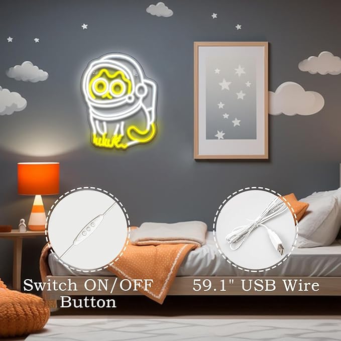 Astronaut Cat Neon Sign Led Neon Lights for Wall Decor Bar Light Up Signs for Bedroom Home Beer Bar Club Man Cave Wedding Birthday Party Decorations Gifts