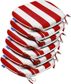SleepMan Outdoor 17"x16" Chair Cushions with Ties Set of 6, Water Resistant All Weather U-Shape Seat Pads for Patio Garden Furniture Indoor Fade Resistant Patio Cushions (Red Stripe)