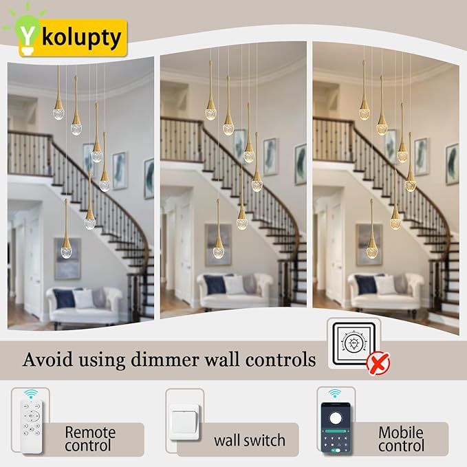 H86 Pendant Lights Kitchen Island 6-Lights Pendant Chandelier for Dining Room Hallway Stairwell,LED Dimmable 2700K-6000K