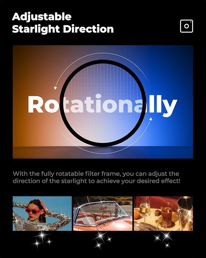 K&F CONCEPT 62mm Star Filters Kit (3pcs) 4 Points 6 Points 8 Points Cross Screen Starburst Filters Set -18 Layer Coating Ultra Slim Optical Glass Camera Lens Filter with 3 Cleaning Cloth