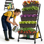 Olaiti 5-Tier Vertical Garden Bed Planter Boxes with Wheels, Drainage System & Storage Space, Mobile Vertical Garden Planter with 5 S-Hooks for Plants Vegetables Flowers Herbs in Garden Patio Yard