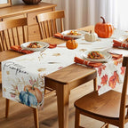 Fall Thanksgiving Cotton Linen Table Runner for Dining Kitchen, Orange Pumpkins Outdoor Party Autumn Tablerunners Decoration, Rustic Wheat Leaves Dresser Scarf Coffee Tablecloth Runners 13x90 Inches