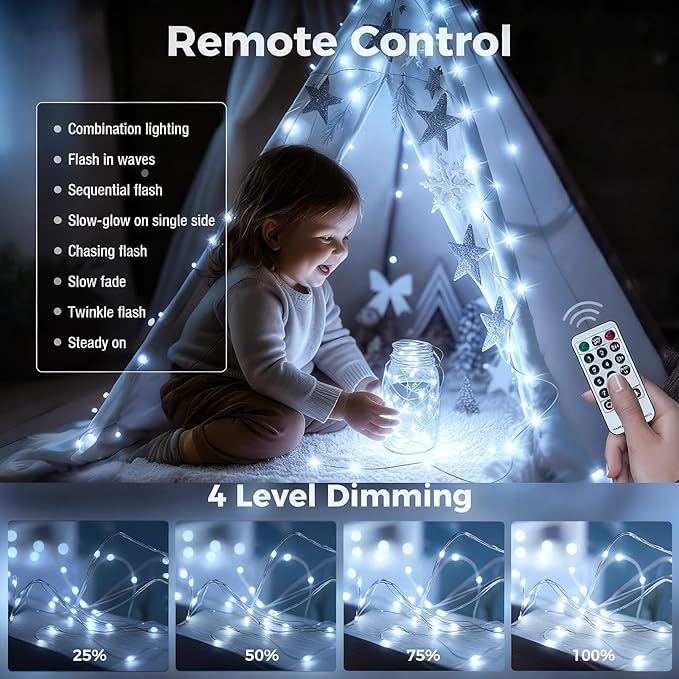 btfarm Fairy Lights Plug in with Remote, 66FT 200 LED Outdoor Twinkle Lights Waterproof with Timer, 8 Modes Indoor String Lights for Bedroom Patio Garden Wedding Christmas Decoration, Cool White