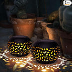 Solar Lanterns Waterproof Outdoor - 2 Pack Hollow Out Retro Metal Solar Lights, Unique Gardening Gifts for Women Mom, Outside Garden Yard Porch Lawn Indoor Tabletop Decorations