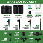 230FT Drip Irrigation System for Garden with 38pcs Adjustable Copper Nozzles & Emitters, Automatic Garden Watering System with 1/2" & 1/4" Tubing for Raised Bed, Yard, Greenhouse, Potted Plants, Lawn
