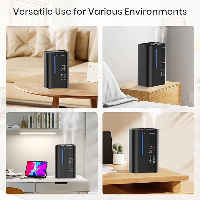 5L Cool Mist Humidifiers for Bedroom Large Room, Top Fill Ultrasonic Smart Air Humidifier for Baby & Plants with Essential Oil Diffuser, 50H Runtime 28 dB Quiet Baby Humidifier