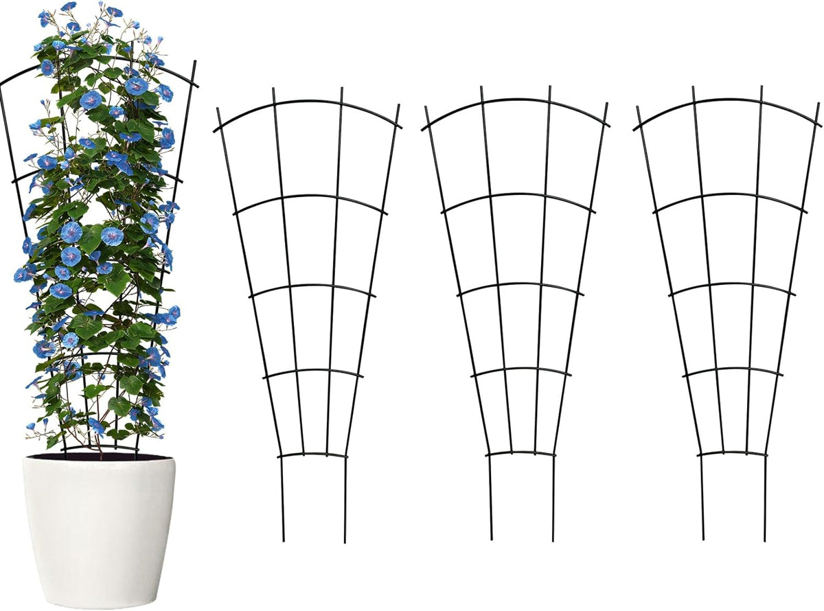 4 Pack 32'' Indoor Plant Trellis for Potted Plants Climbing Outdoor Metal Garden Trellis Houseplants Flowers Vine Ivy,Fan Shape, Black