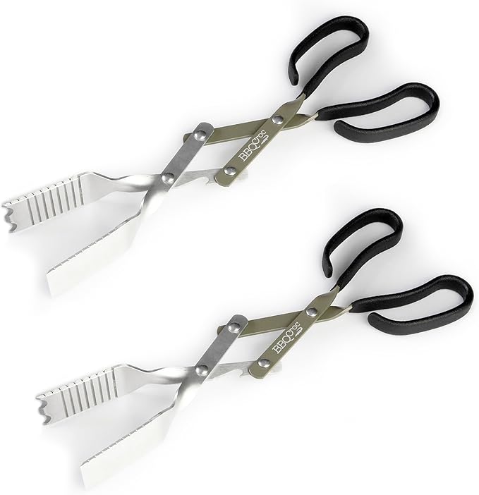 BBQ Croc 3-in-1 Barbecue Tool 15-inch - Pack of 2 - Extra Light Tongs, Spatula and Grill Scraper (Green) (15 inch Without Flashlight)