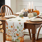 Fall Wildflowers Cotton Linen Table Runner for Dining Kitchen, Thanksgiving Pumpkin Outdoor Party Rustic Tablerunners Decoration, Botanical Floral Vintage Dresser Scarf Tablecloth Runners 13x90 Inches