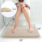 Yimobra Memory Foam Toilet Bath Mat U-Shaped, Soft and Comfortable, Super Water Absorption, Non-Slip, Thick, Machine Wash and Easier to Dry for Bathroom Commode Contour Rug, 24 X 24 Inches, Beige