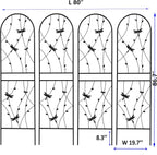 4 Pack Metal Garden Trellis 86.7" Tall Outdoor Climbing Plant Support for Roses, Flowers, Rustproof Durable Black Galvanized Tube, Lawn Garden Fence Decor Screen (4, Black dragonflies-86.7" H)