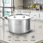 LOLYKITCH Tri-Ply Stainless Steel 5 QT Stock Pot with Lid, Induction Cooking Pot,Soup Pot,Compatible with All Stoves,Oven and Dishwasher safe.