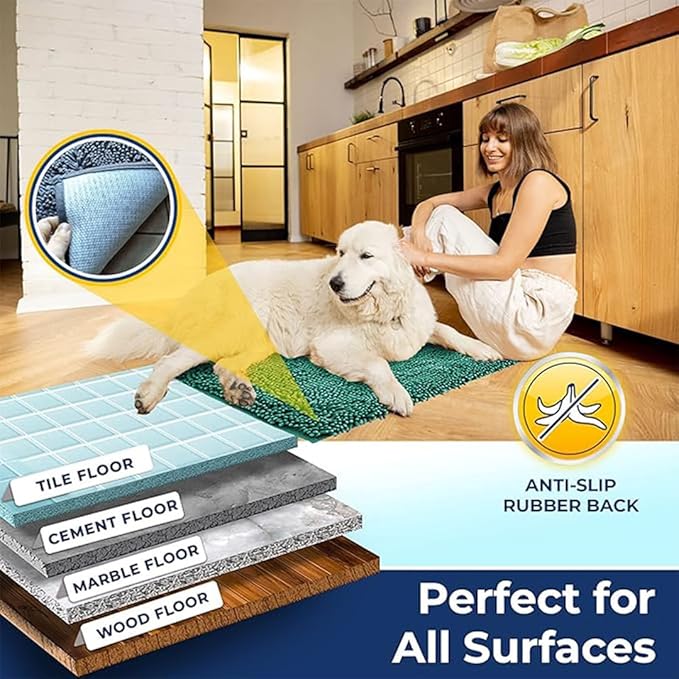 Muddy Mat Chenille Bathroom Rugs Quick Dry Microfiber Mats Non Slip Washable, Extra Thick, Soft and Highly Absorbent Bath Mats for Bathroom, Kitchen, and Shower Floor - Seafoam Green XL 59"X35"