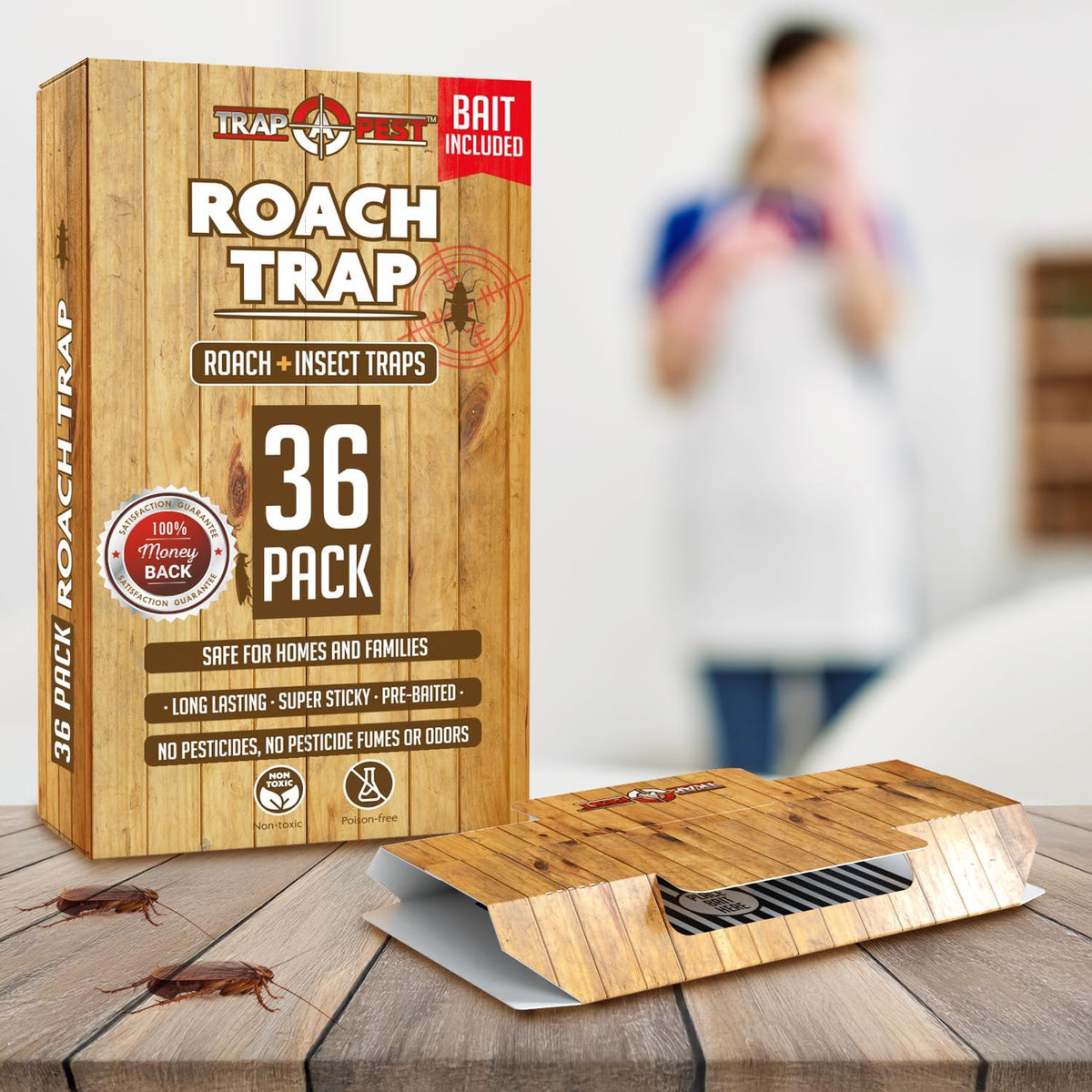 Roach Traps Indoor Sticky (36 Pack) - Glue Traps for Roaches Bug Traps with Roach Bait Traps - Long Lasting Non-Toxic Children and Pet Friendly - Trap a Pest