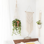 Mkono Macrame Plant Hanger Indoor 35 Inch Hanging Planter Basket Ivory 2Pcs