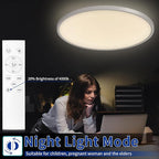 Modern 20'' Led Ceiling Light Fixture, Ultra Thin Flush Mount, Dimmable with Remote Control, 48W, 4800Lumen, Silver, Round, for Bedroom, Living Room, Kitchen, Dining Room, Home Office