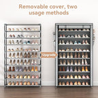 Shoe Rack with Covers 10 Tier Tall Shoe Rack Organizer Large Capacity Shoe Shelf Storage 40 Pairs Space Saving Free Standing Shoe Storage Organizer for Closet, Entryway, Dorm, Grey