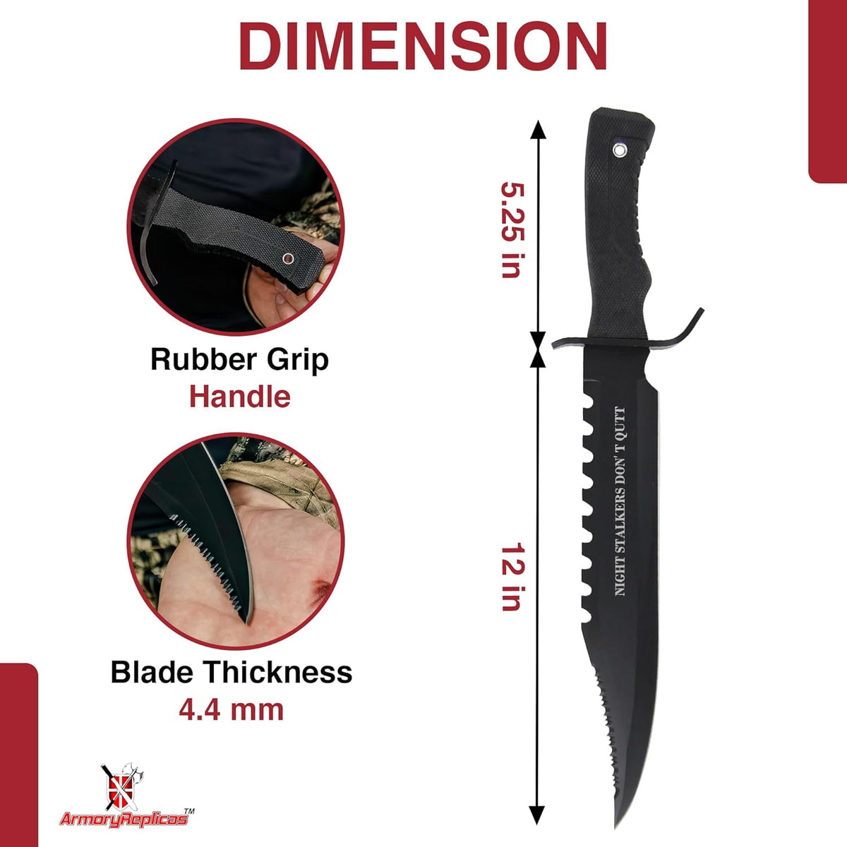 Armory Replicas Night Stalkers Don't Quit Sawback Sporting Knife