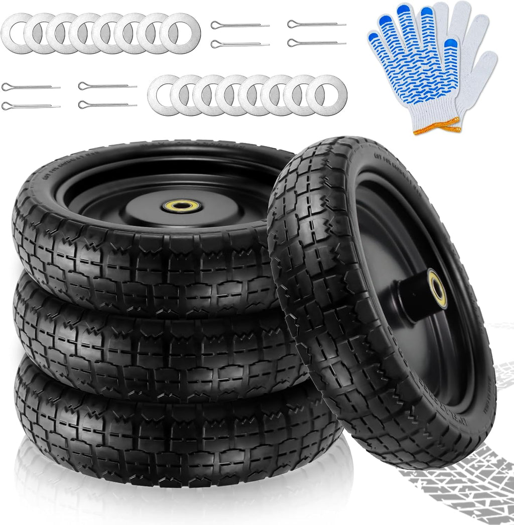 13"Garden Cart Tire Replacement for 13" Flat-Free Tire and Wheel with 5/8" Axle Borehole, 2.1" Offset Hub, 3.15" Wide Tires Used for Wheelbarrow Garden Cart and Trolleys, 4-Pack by Cenipar