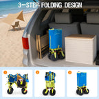Old Bahama Bay 550lbs Extra Long 49" L Beach Wagon with Big Wheels with Brake for Sand, Collapsible Utility Beach Cart Heavy Duty Folding Wagon,Ideal for Outdoor Sand Camping Garden Pet