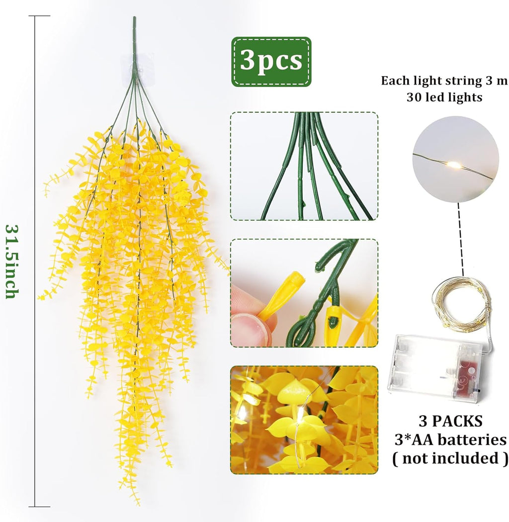 Hanging Plants Indoor Artificial Grass Fake Faux Hanging Plants Outdoor Artificial Plant Wall for Indoor Home Room Wall Outdoor Garden Party Proch Wedding Backyard Arch Decoration(Pure Yellow)