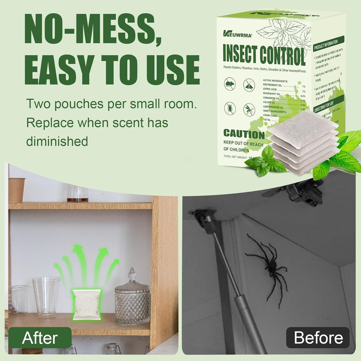 KEUWRMA Insect Control,Insect Repellent,Spider Repellent for House Indoor,Insect Repellent indooor,Bug Repellent,Repel Mosquito, Rodents, Roach, Ant, Bugs,Spider, Moths&Other Pest (12, Green)