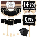 LotFancy 20 Pack Mini Chalkboard Signs with Support Easels and 10 Extra Stickers, Food Labels for Party Buffet Table, Weddings, Table Numbers, Message Board and Event Decorations