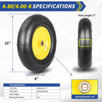 (2 Pack)4.80/4.00-8 Wheelbarrow Tire and Wheel, 16" Rubber Pneumatic Wheel, 3" -6" Centered Hub, 5/8" & 3/4" Bearings, for Hand Truck, Trolley, Garden Cart, Wagons【Explorer Series】