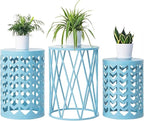 Y&M Set of 3 Stacking Coffee Table for Living Room, Patio Side Table,Indoor End Tables for Bedroom, Outdoor Decorative Garden Stool with Heavy Duty Metal Frame Modern Industrial Decor - Light Blue