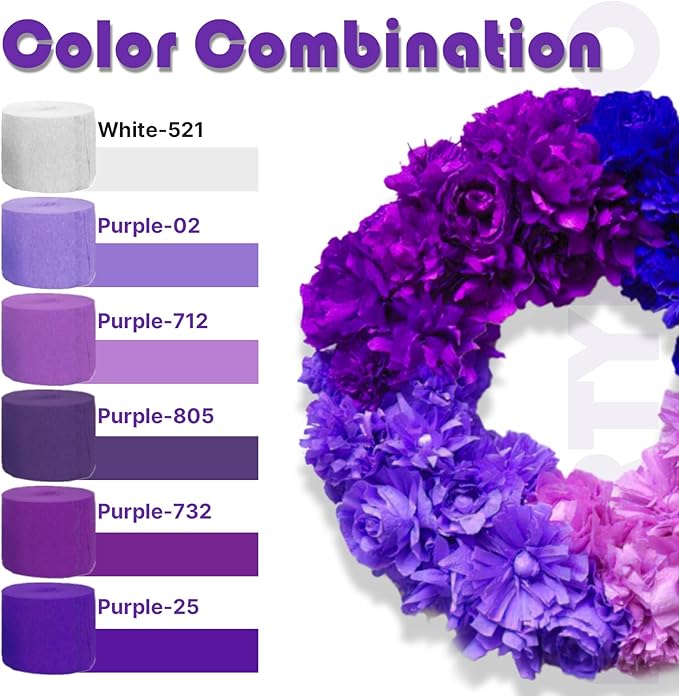 PartyWoo Pink and Purple Crepe Paper Streamers 4pcs 328ft Pack of Light Pastel Baby Pink and Purple Crepe Paper Streamers for Birthday Gender Reveal Baby Shower Princess Butterfly Party Decorations