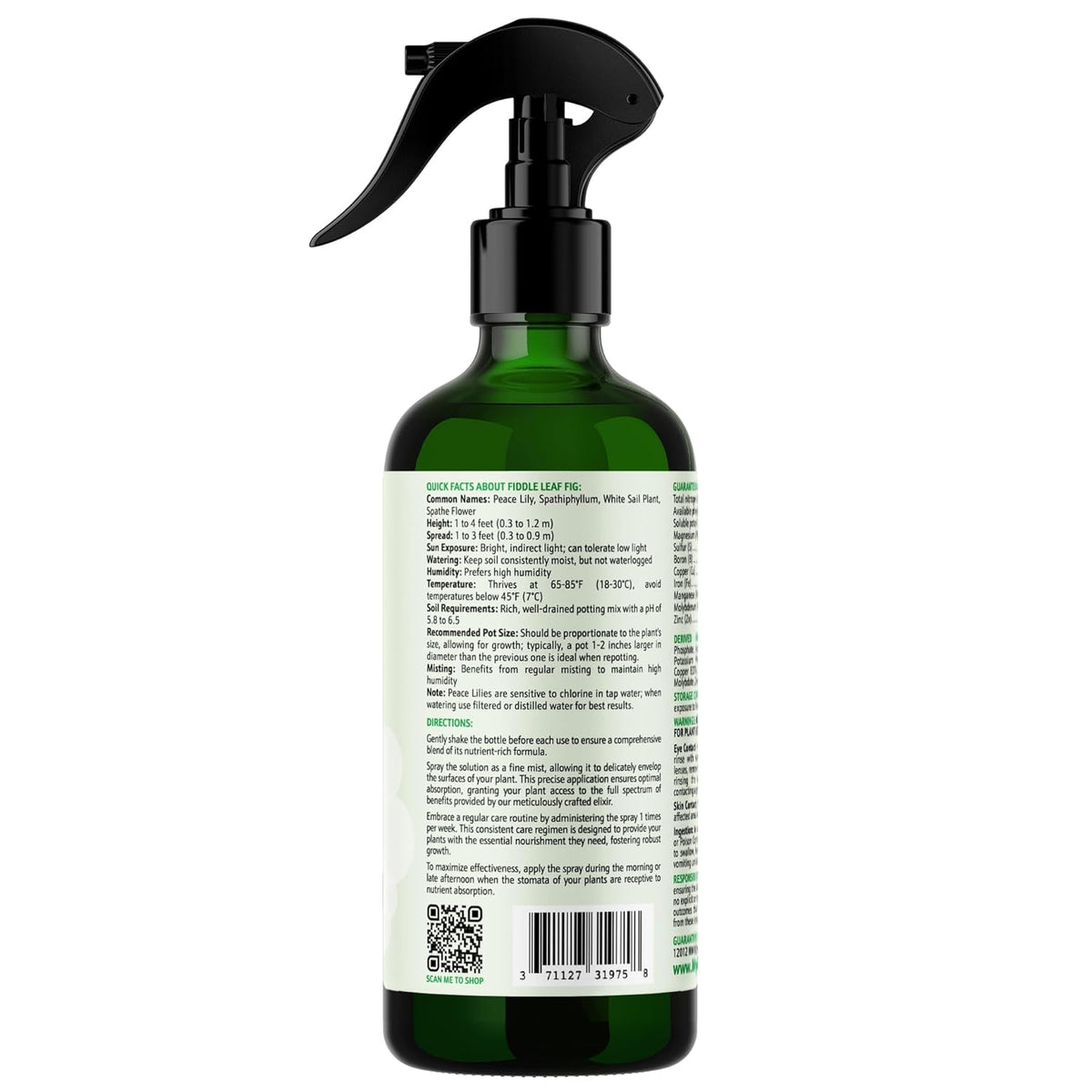 Peace Lily Foliar Spray - 3-1-2 Plant Fertilizer - Premium Spray for Indoor Plants with Essential Nutrients - Peace Lily Plant Food & Fertilizer - Ready-to-Use (16 OZ)