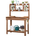 Yaheetech Outdoor Potting Bench, Sink, Display Rack & Storage Shelf,Brown