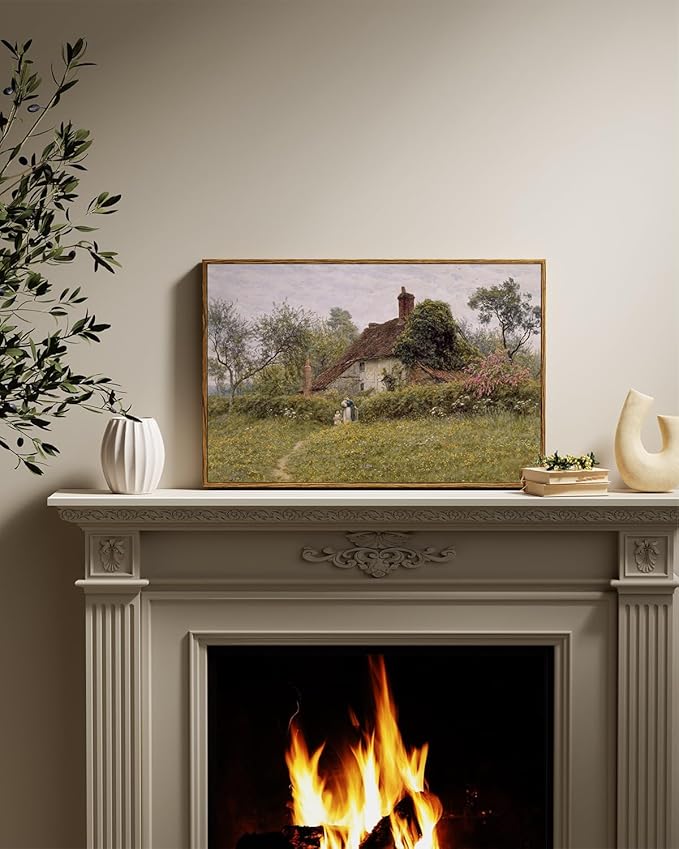 InSimSea Framed Canvas Wall Art Vintage Decor, Old Cottages Countryside Landscape Large Canvas Wall Art, Rustic Farmhouse Wall Decor for Bedroom Living Room Bathroom, 16"x24"