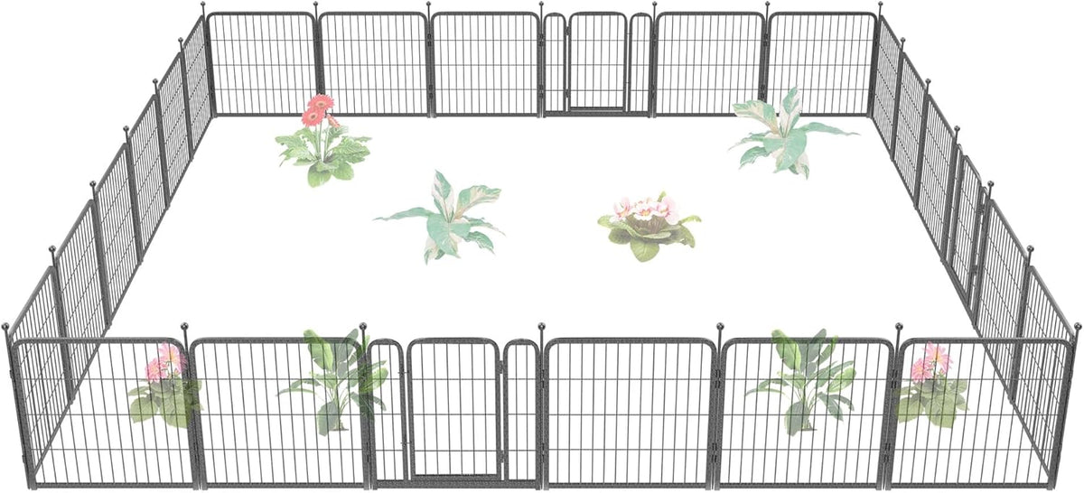 FXW Garden Fence Outdoor for The Yard – 24in(H) x 45.6ft(L) Heavy Duty Metal Animal Barrier for Dog and Rabbit, Decorative Dog Fence, 24 Panels, Silver