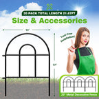Decorative Garden Fence, 21.67ft(L) x 17in(H) Metal Fencing, 20 Pack, Black, Classic Style, Animal Barrier, Garden Border