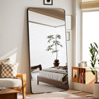 BEAUTYPEAK Black Full Length Mirror, 71"x32" Rounded Corner Floor Mirror Standing Hanging or Leaning Against Wall, Suitable for Bedroom or Dressing Room
