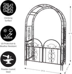 Plow & Hearth Arch Metal Outdoor Garden Arbor Double Gate | Montebello | 7 Feet Tall | Gunmetal Black | Trellis Lattice Climbing Plants