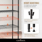 CAPHAUS NSF Adjustable Height Wire Shelving Unit w/Liner, 5-Tier Metal Steel Storage Shelf for Basement, Garage, Utility Organizer, No Wheels, Black