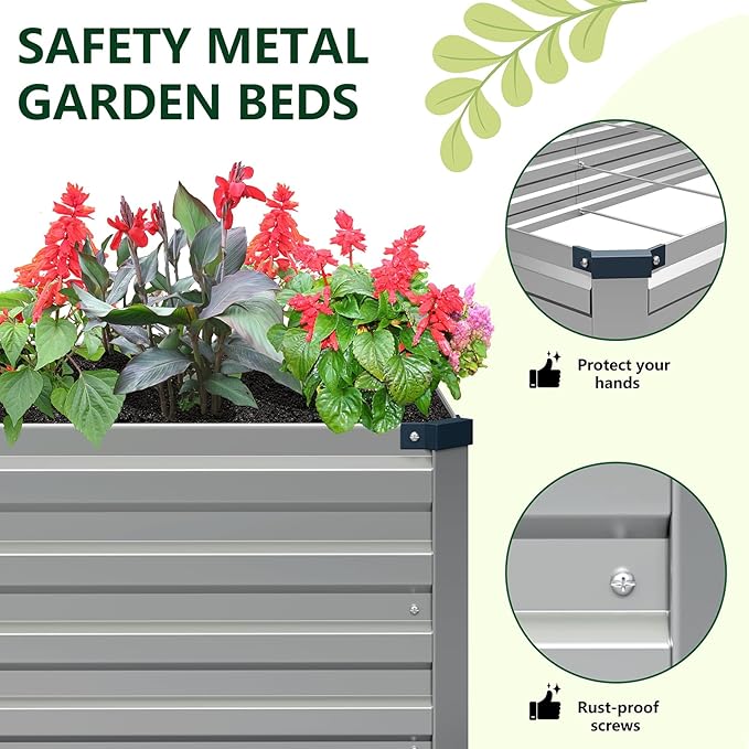 Vengarus 2 Pack 9x3x1FT Galvanized Raised Garden Bed Kit, Outdoor Metal Planter Box for Vegetables, Rectangular Steel Container, Easy Assembly (Silver)