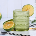 Hobnail Drinking Glasses Set of 6, Vintage Colored Glassware 11oz, Beverage Glass Cups for Water, Juice, Cocktail (Green)