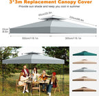 10x10 Gazebo Replacement Canopy, Double Tiered Canopy Cover Top with Ventilation, Heavy Duty 300D Polyester Waterproof Outdoor Gazebo Roof for Patio Garden Yard (Grey, Flat Edge)