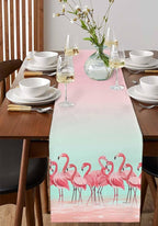 Tropical Flamingo Cotton Linen Table Runner for Dining Kitchen, Wedding Outdoor Party Tablerunners Decoration, Pink Bird Coastal Nautical Animal Dresser Scarf Coffee Tablecloth Runners 13x48 Inches